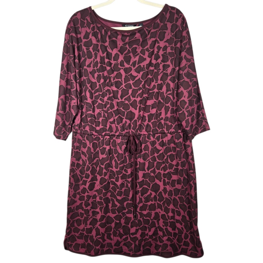 H by Halston Abstract Print Dress Women Medium 3/4 Sleeve Plum Jersey Drawstring